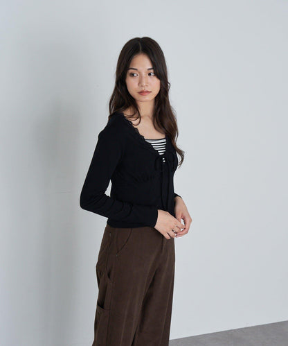 蕾絲拼接長袖T恤