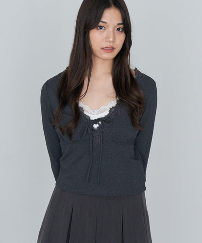 蕾絲拼接長袖T恤