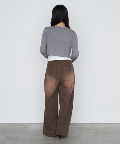 鉚釘裝飾寬鬆牛仔褲