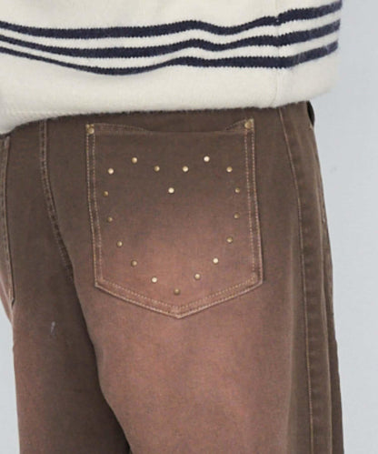 鉚釘裝飾寬鬆牛仔褲