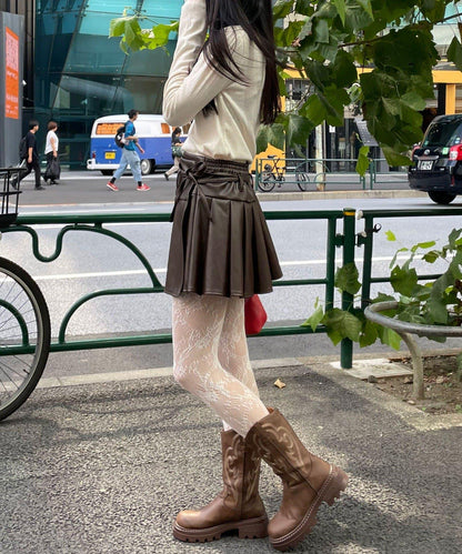 【Ciaopanic】皮革百褶包裹式迷你裙