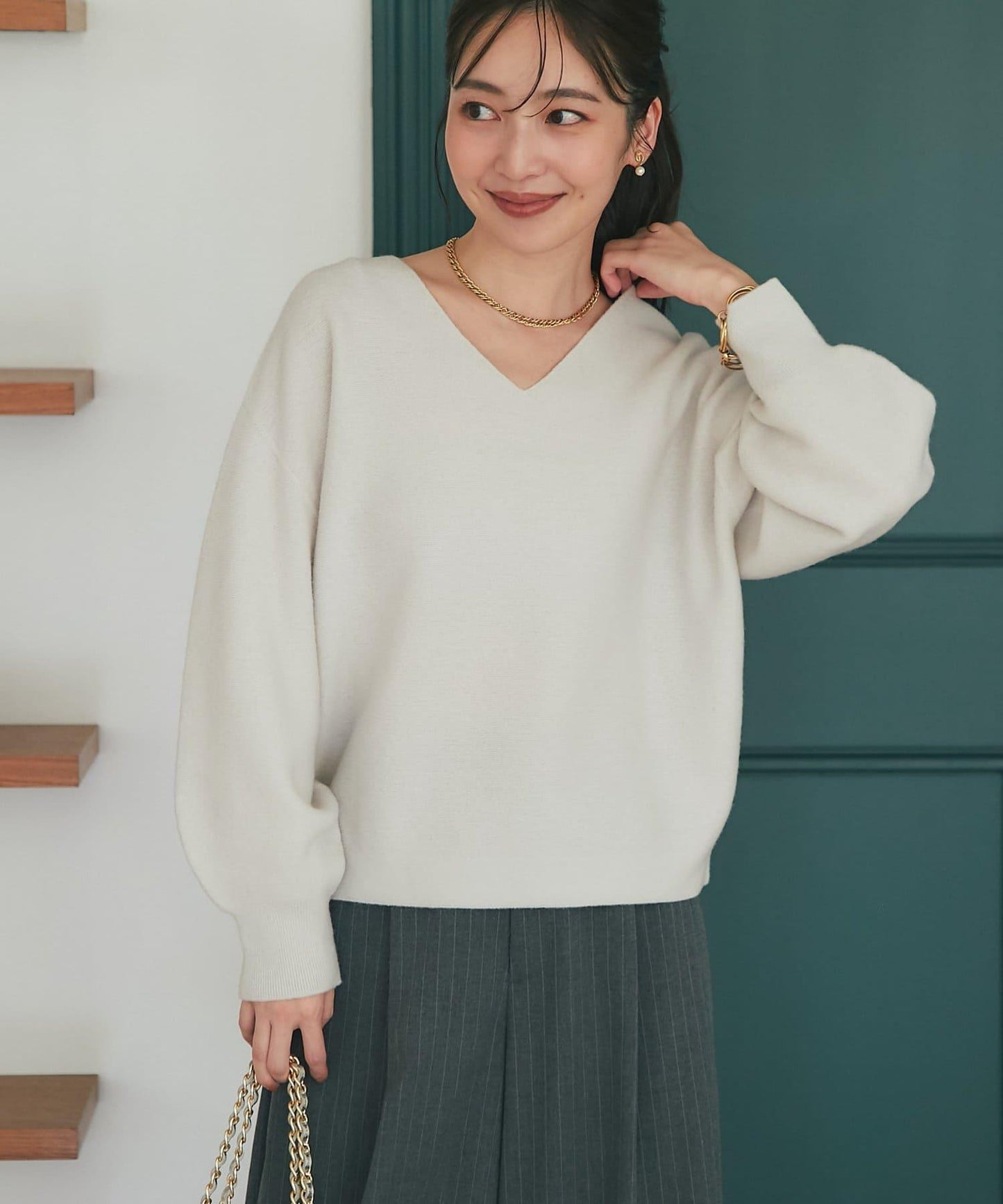 100%羊毛高縮絨V領針織衫