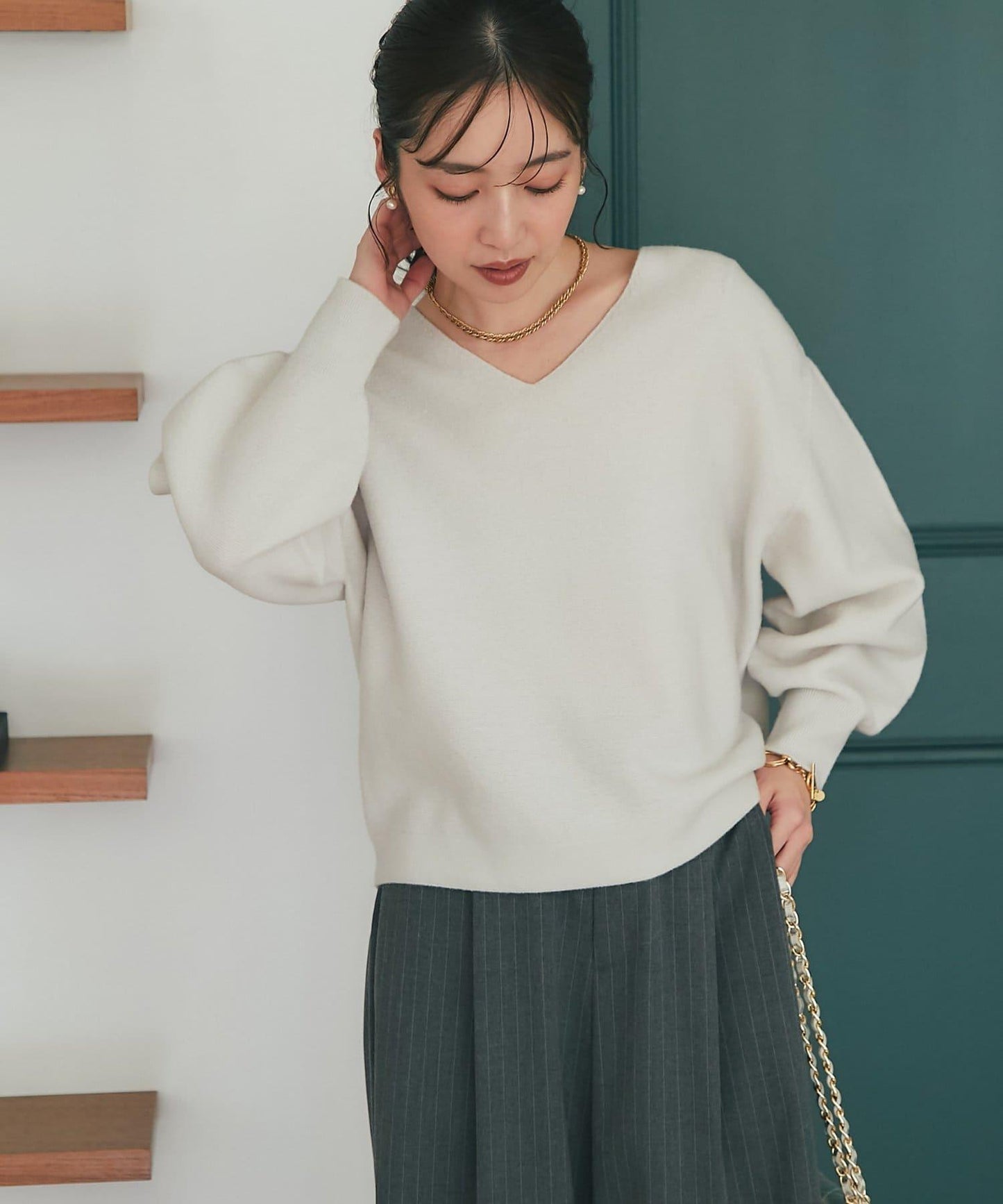 100%羊毛高縮絨V領針織衫