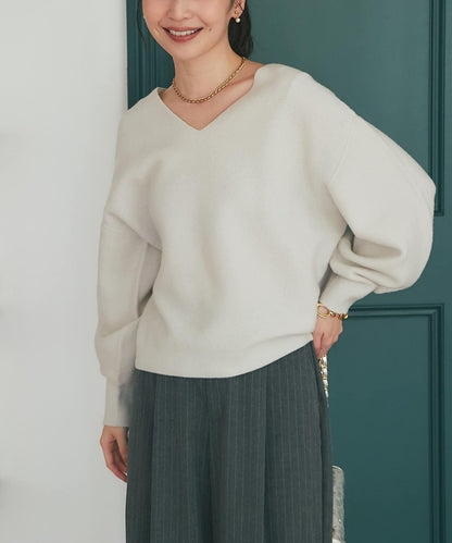 100%羊毛高縮絨V領針織衫