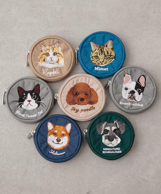 動物刺繡圓形收納包