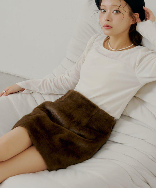 【Chico】仿毛皮迷你裙