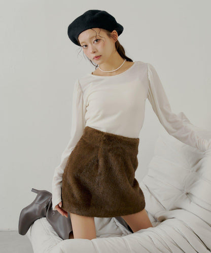 【Chico】仿毛皮迷你裙