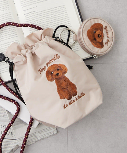 動物刺繡圓形收納包