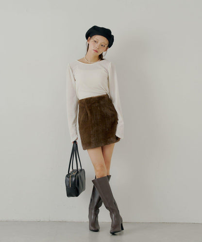 【Chico】仿毛皮迷你裙