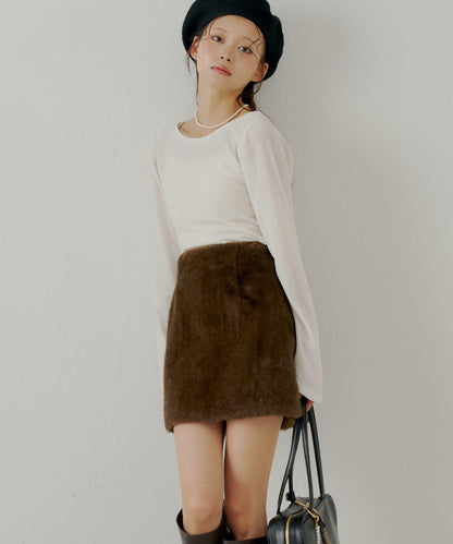 【Chico】仿毛皮迷你裙