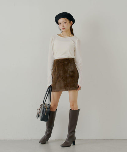 【Chico】仿毛皮迷你裙