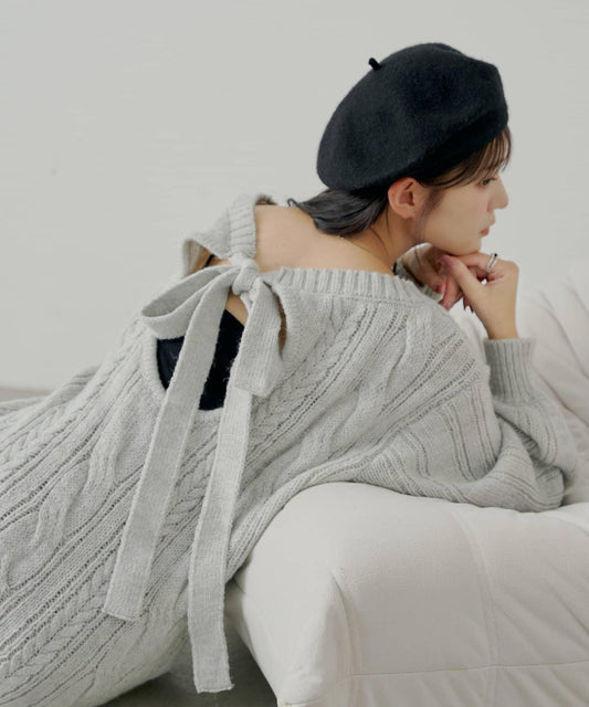 【Chico】後背開口麻花寬鬆連衣裙