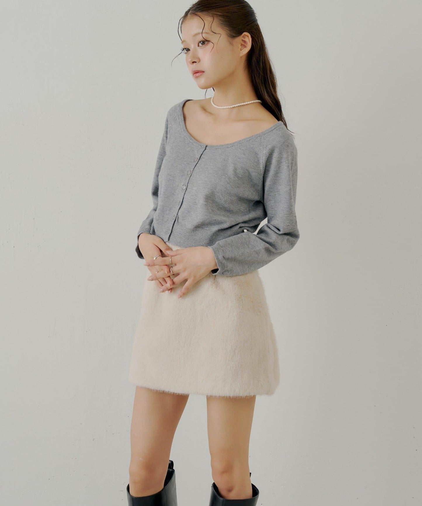 【Chico】仿毛皮迷你裙