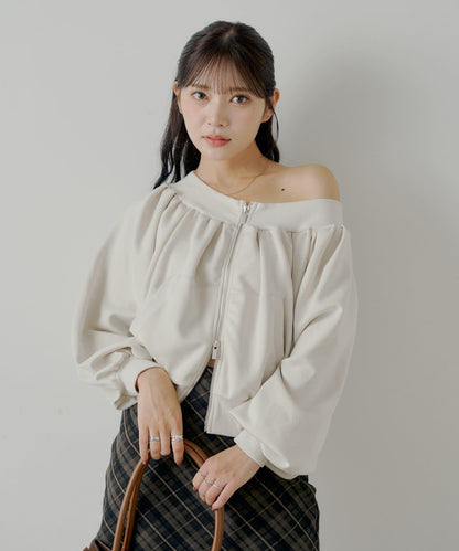 【Chico】2WAY一字肩雙拉鍊衛衣