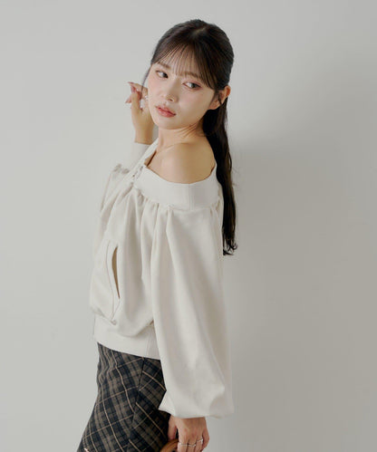 【Chico】2WAY一字肩雙拉鍊衛衣