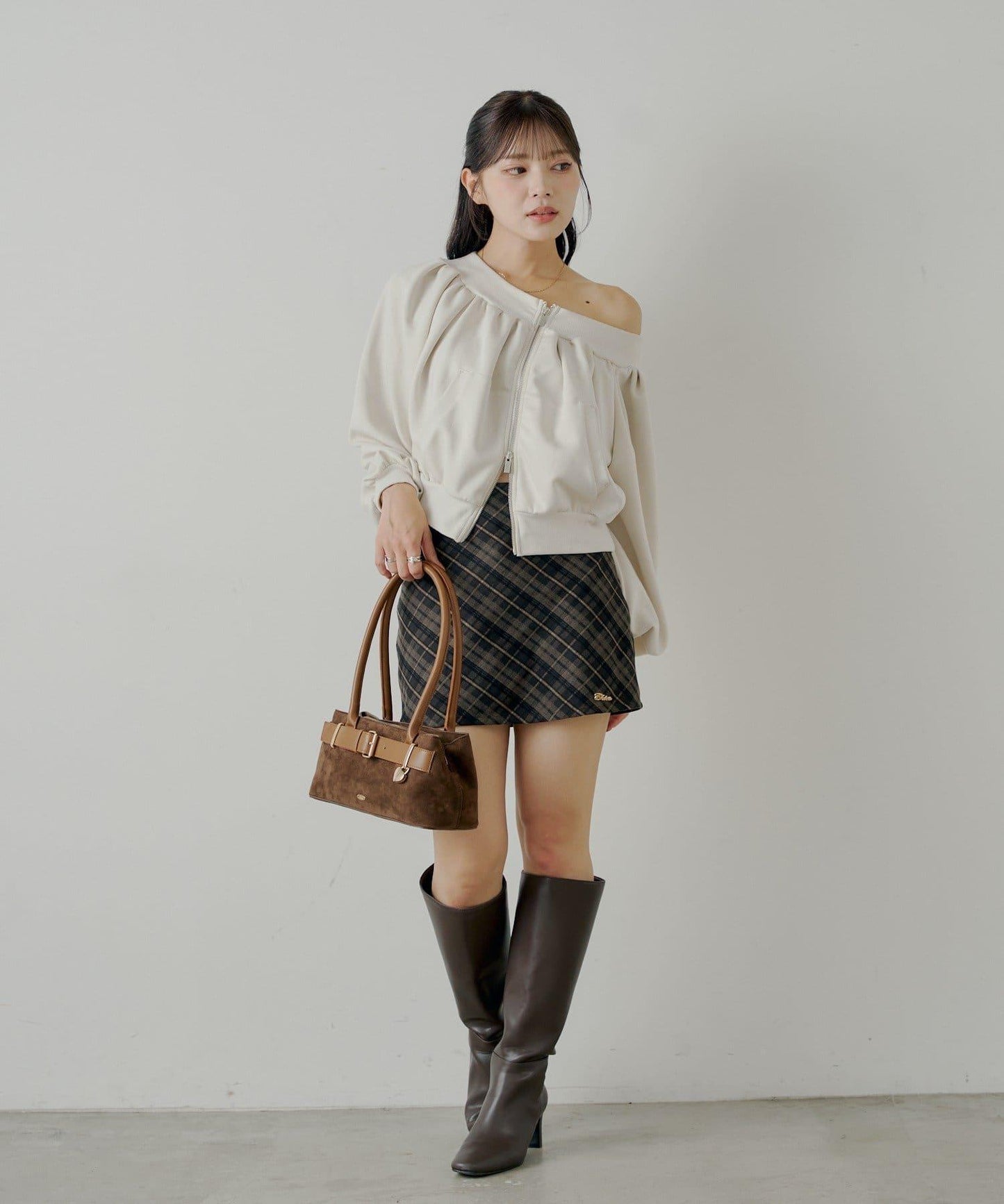 【Chico】2WAY一字肩雙拉鍊衛衣