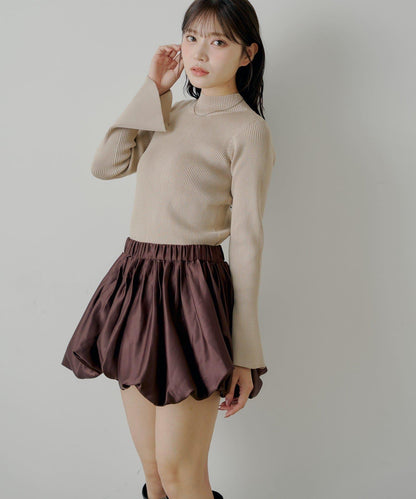 【SALON by Chico】喇叭袖不規則羅紋紐釦針織衫