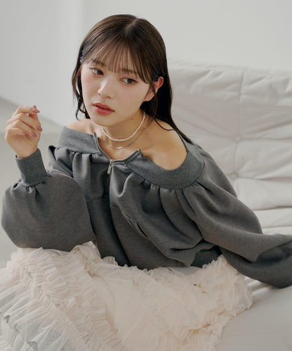 【Chico】2WAY一字肩雙拉鍊衛衣