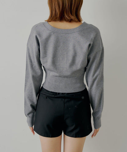 【Chico】帶領帶V領修身針織衫