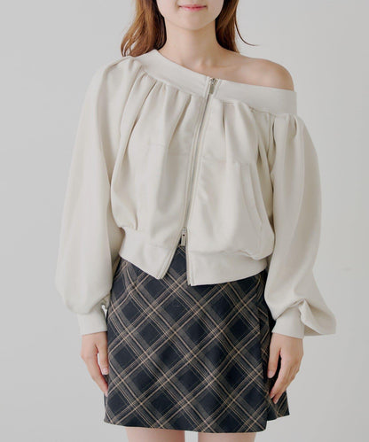 【Chico】2WAY一字肩雙拉鍊衛衣