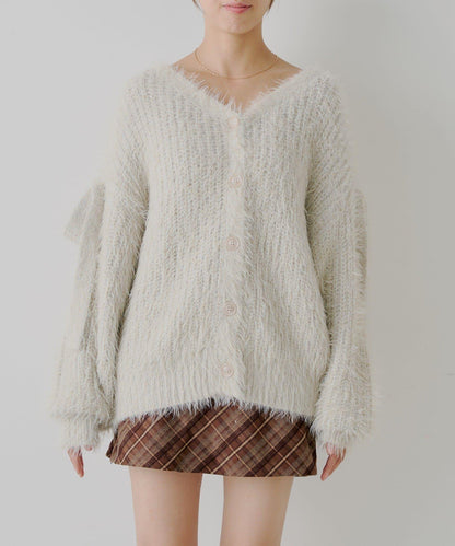 【Chico】袖部蝴蝶結寬鬆羅紋開衫