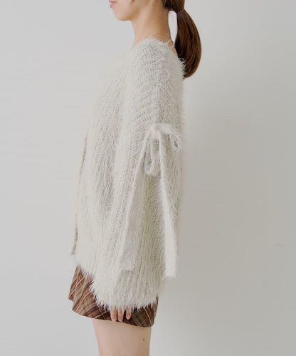 【Chico】袖部蝴蝶結寬鬆羅紋開衫