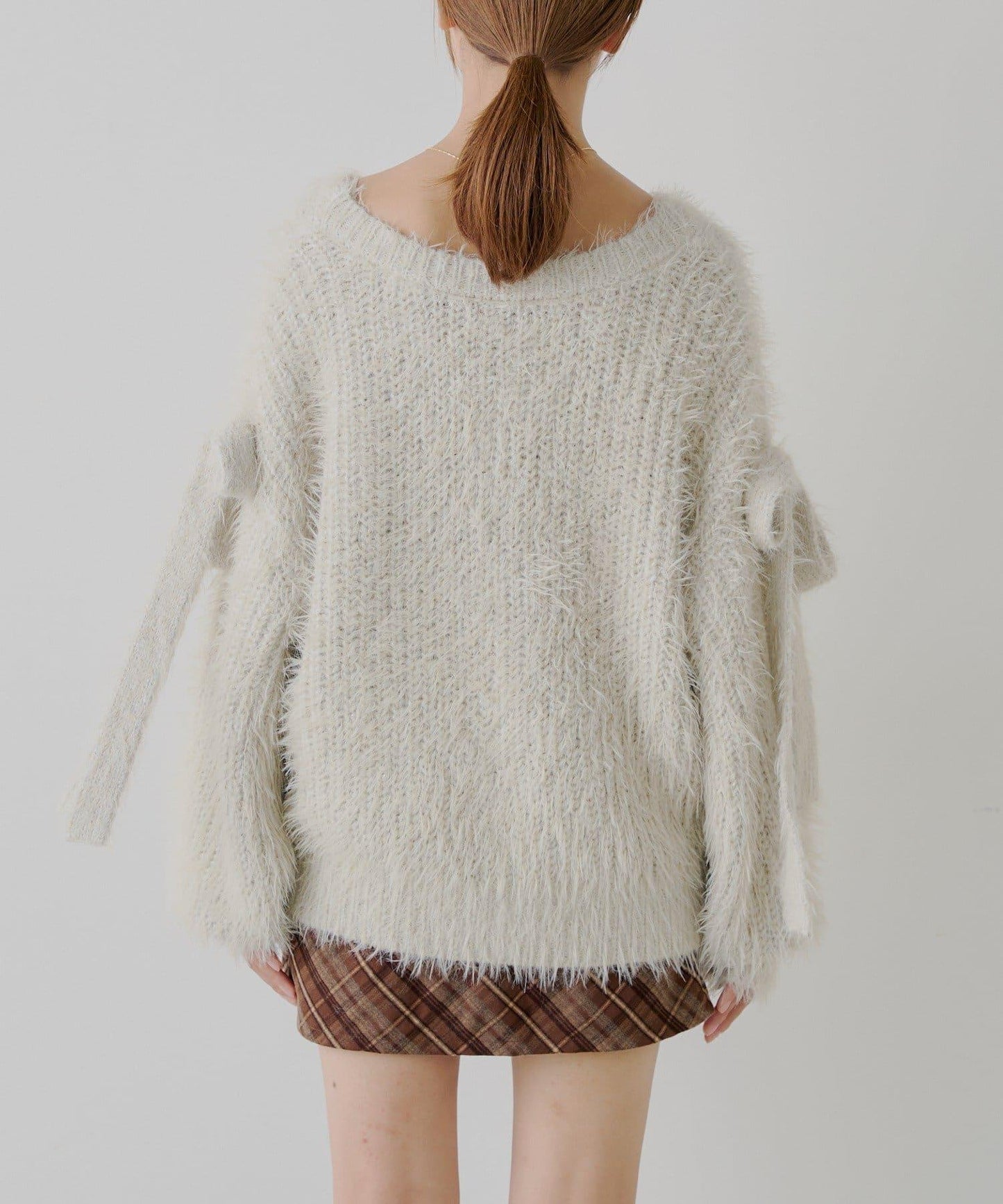 【Chico】袖部蝴蝶結寬鬆羅紋開衫