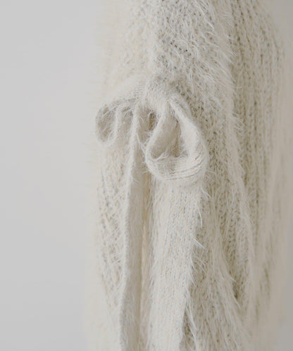 【Chico】袖部蝴蝶結寬鬆羅紋開衫