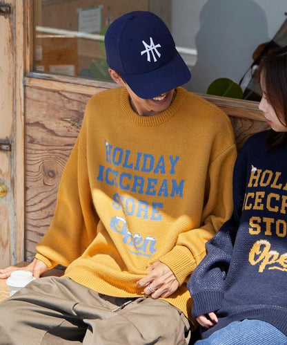 HOLIDAY ICECREAM×FREAK'S STORE/ホリデーアイスクリーム 特別款 寬鬆版型 提花 圓領 針織衫【限量】