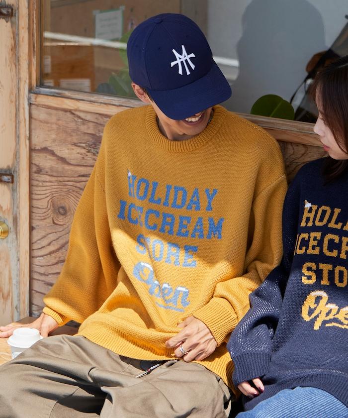 HOLIDAY ICECREAM×FREAK'S STORE/ホリデーアイスクリーム 特別款 寬鬆版型 提花 圓領 針織衫【限量】