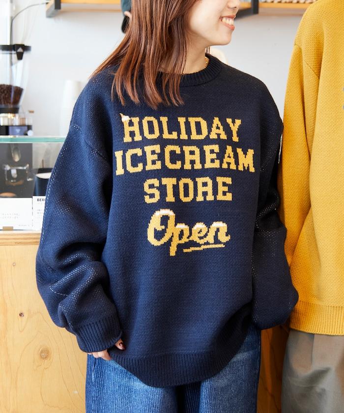 HOLIDAY ICECREAM×FREAK'S STORE/ホリデーアイスクリーム 特別款 寬鬆版型 提花 圓領 針織衫【限量】