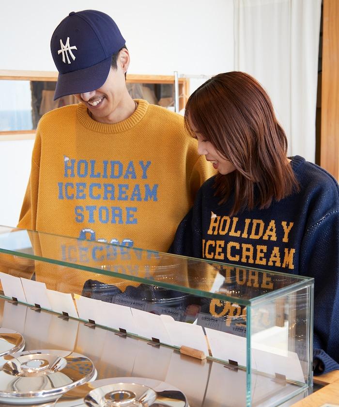 HOLIDAY ICECREAM×FREAK'S STORE/ホリデーアイスクリーム 特別款 寬鬆版型 提花 圓領 針織衫【限量】