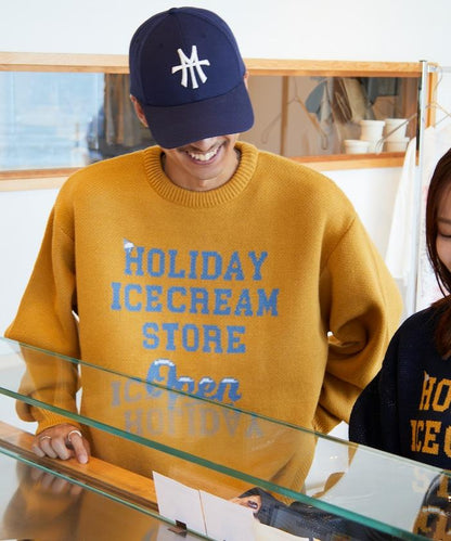HOLIDAY ICECREAM×FREAK'S STORE/ホリデーアイスクリーム 特別款 寬鬆版型 提花 圓領 針織衫【限量】