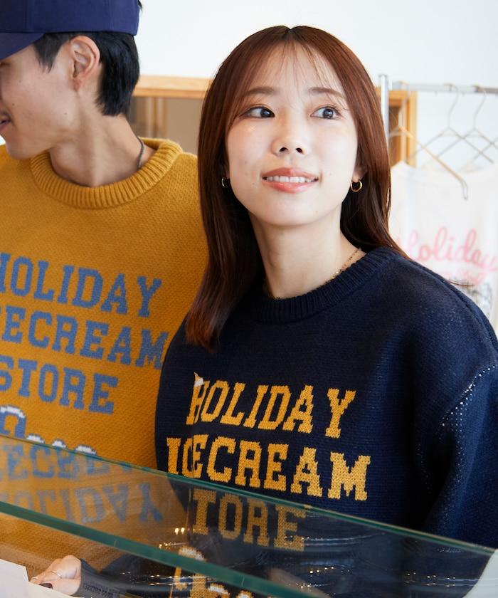 HOLIDAY ICECREAM×FREAK'S STORE/ホリデーアイスクリーム 特別款 寬鬆版型 提花 圓領 針織衫【限量】