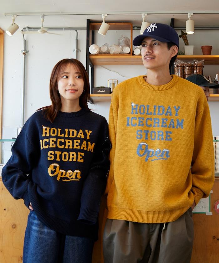 HOLIDAY ICECREAM×FREAK'S STORE/ホリデーアイスクリーム 特別款 寬鬆版型 提花 圓領 針織衫【限量】