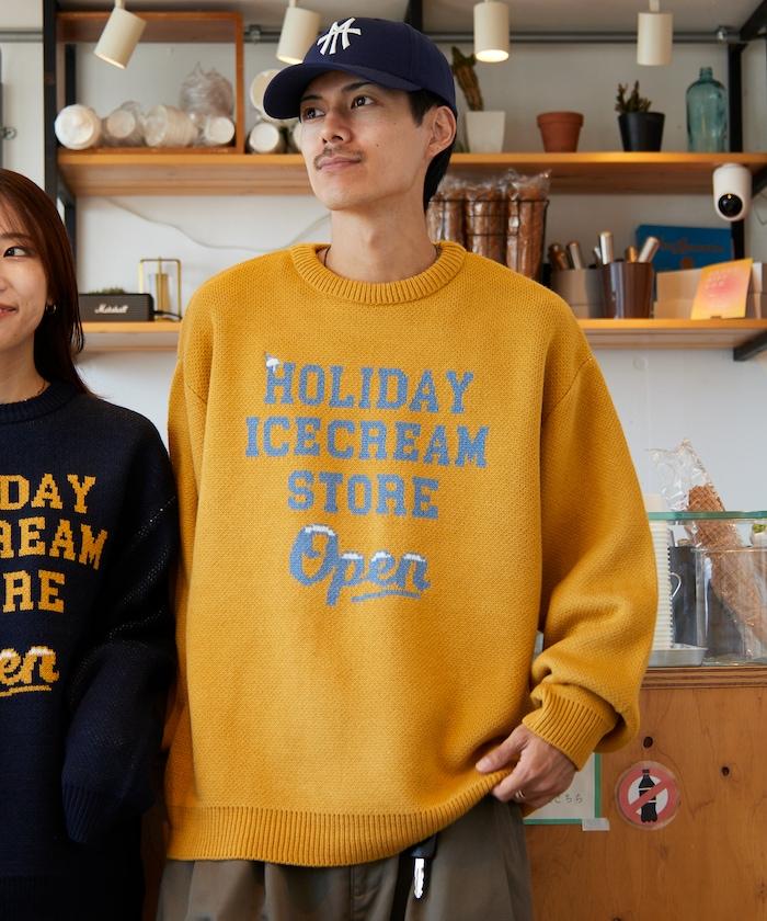 HOLIDAY ICECREAM×FREAK'S STORE/ホリデーアイスクリーム 特別款 寬鬆版型 提花 圓領 針織衫【限量】