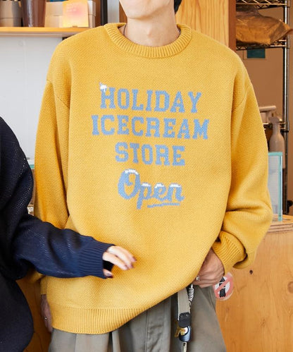 HOLIDAY ICECREAM×FREAK'S STORE/ホリデーアイスクリーム 特別款 寬鬆版型 提花 圓領 針織衫【限量】