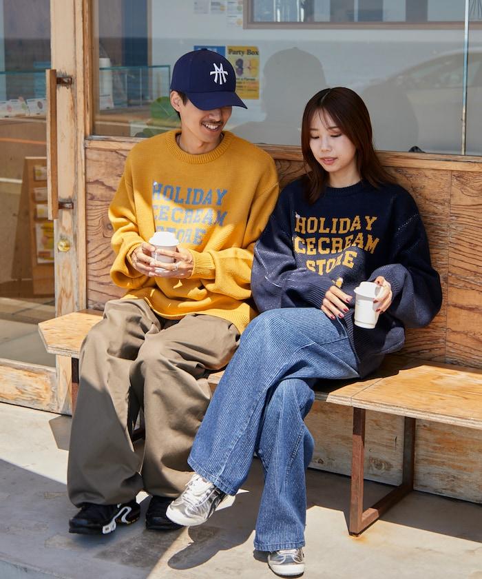 HOLIDAY ICECREAM×FREAK'S STORE/ホリデーアイスクリーム 特別款 寬鬆版型 提花 圓領 針織衫【限量】