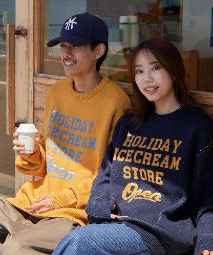 HOLIDAY ICECREAM×FREAK'S STORE/ホリデーアイスクリーム 特別款 寬鬆版型 提花 圓領 針織衫【限量】