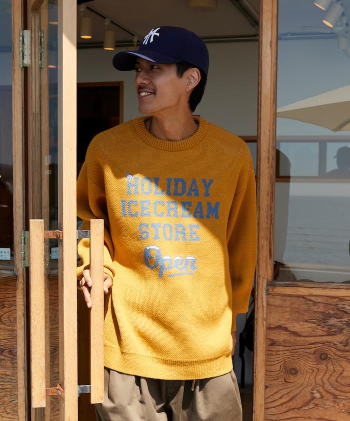 HOLIDAY ICECREAM×FREAK'S STORE/ホリデーアイスクリーム 特別款 寬鬆版型 提花 圓領 針織衫【限量】
