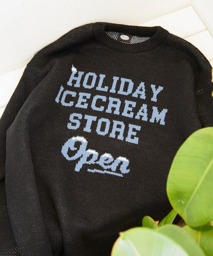 HOLIDAY ICECREAM×FREAK'S STORE/ホリデーアイスクリーム 特別款 寬鬆版型 提花 圓領 針織衫【限量】