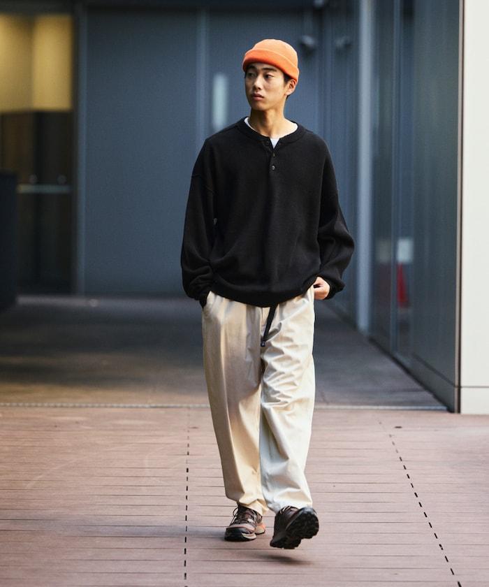 寬鬆版型 單面羅紋拼接 亨利領 針織衫
