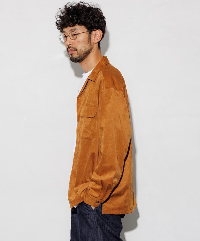麂皮絨開領長袖襯衫夾克