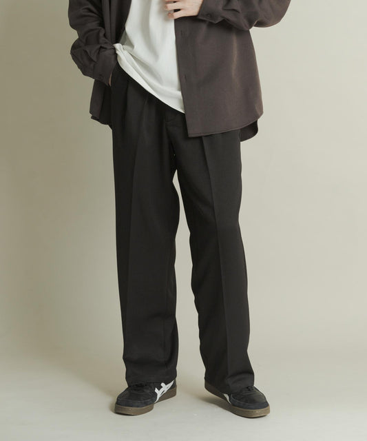 羊毛感雙褶寬腿褲