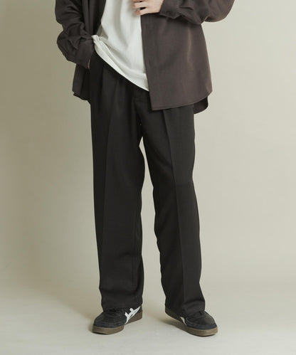 羊毛感雙褶寬腿褲