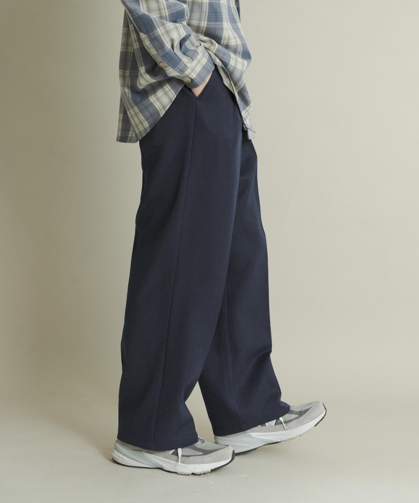 羊毛感雙褶寬腿褲