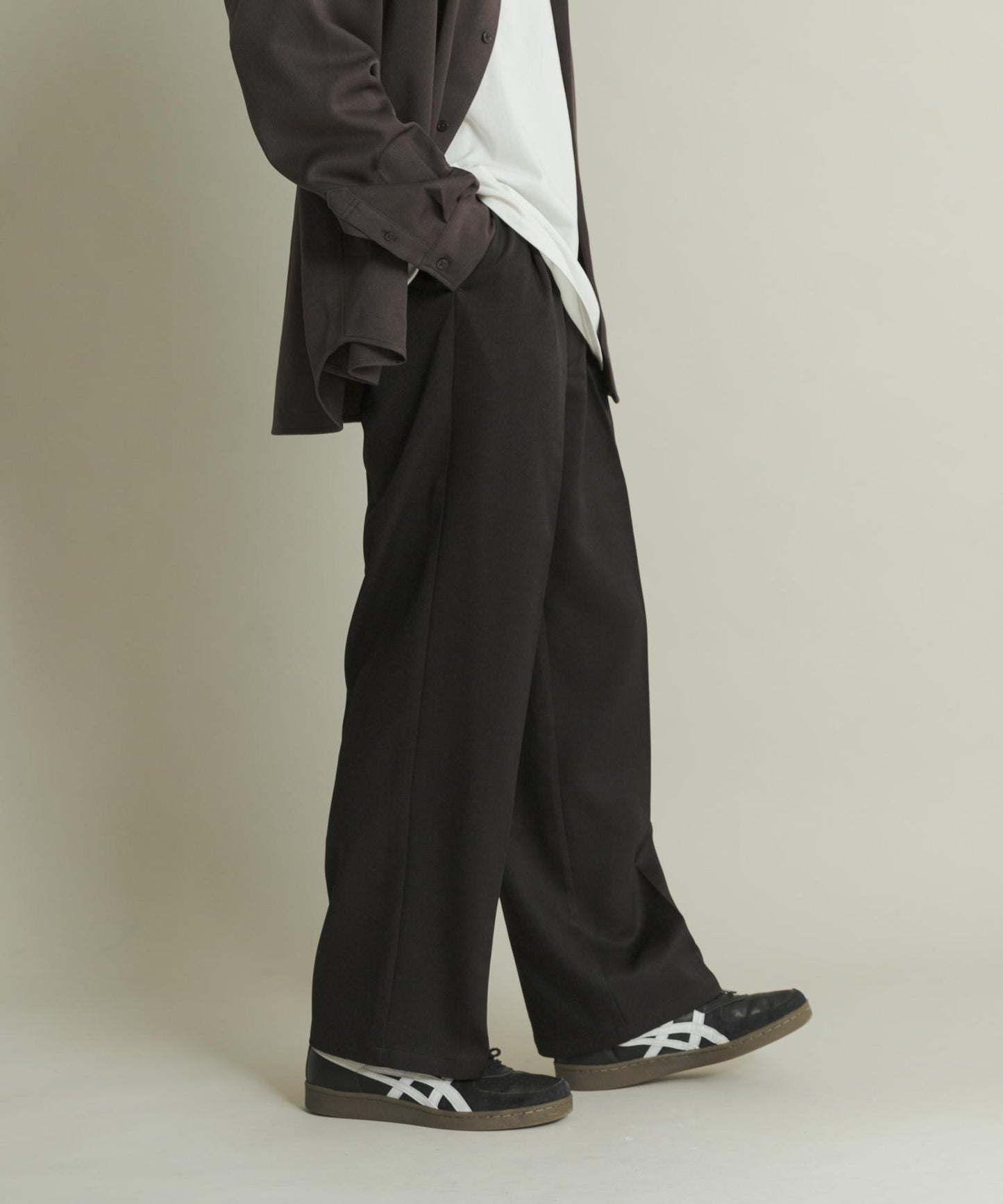 羊毛感雙褶寬腿褲