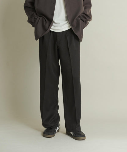 羊毛感雙褶寬腿褲