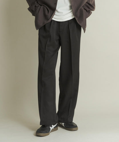 羊毛感雙褶寬腿褲