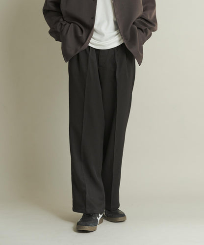 羊毛感雙褶寬腿褲